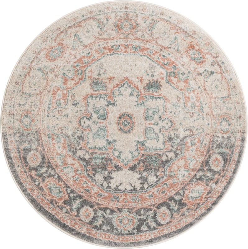 5' x 5' Pierce · Border rug, rose pink and gray