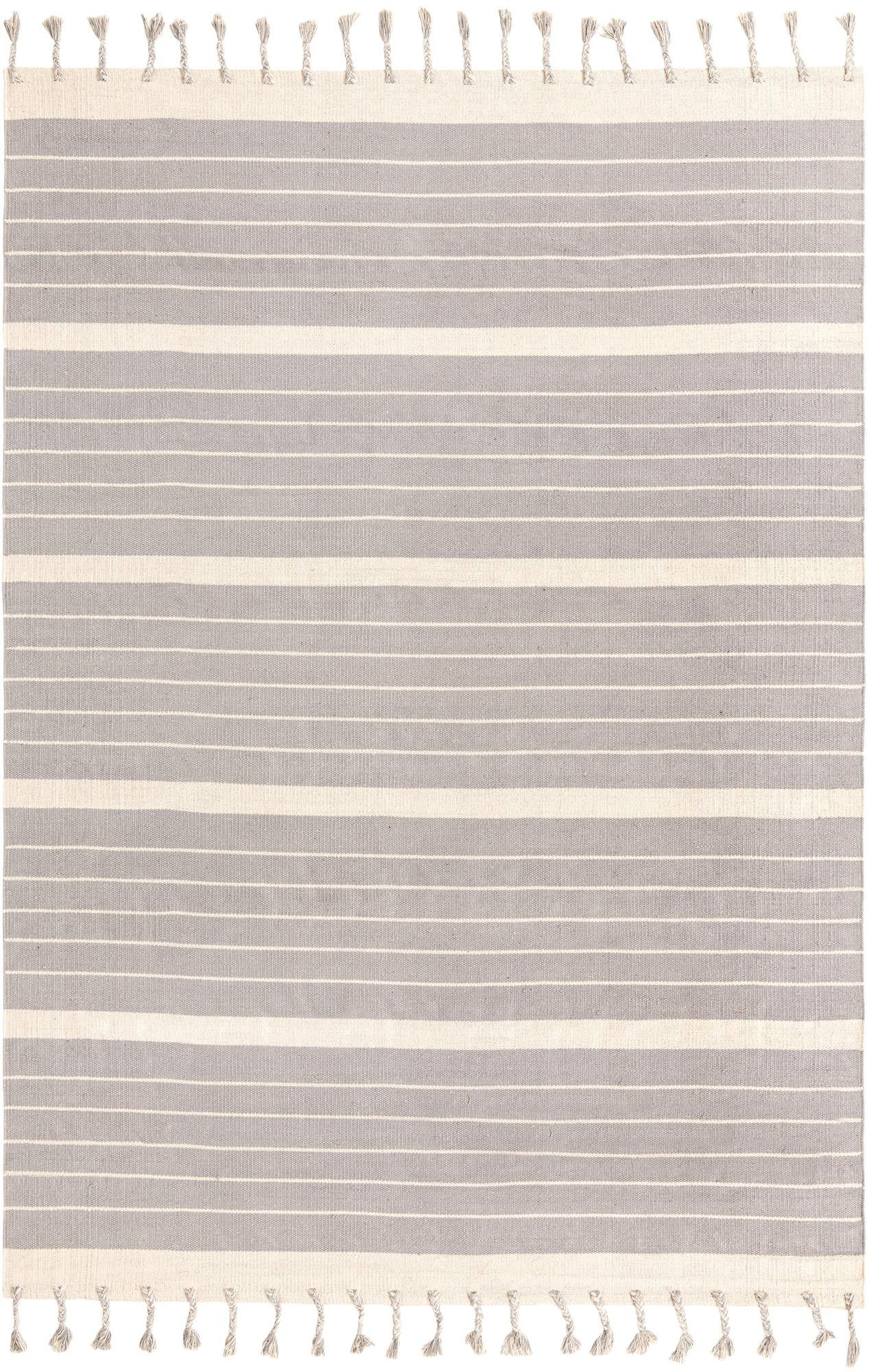 7' 1 x 10' Ottley · Striped Chindi Rug, gray and cream