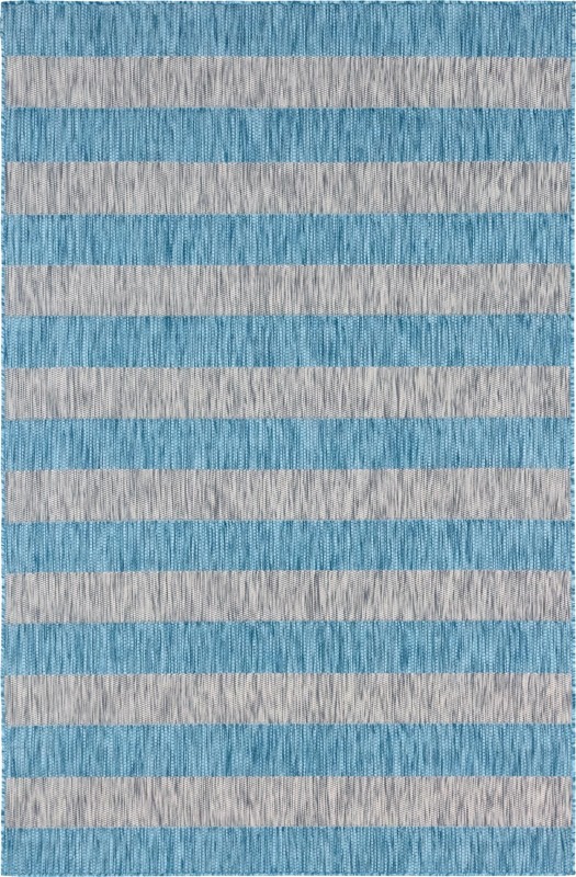 Dahlia · Striped Outdoor Rug, aqua