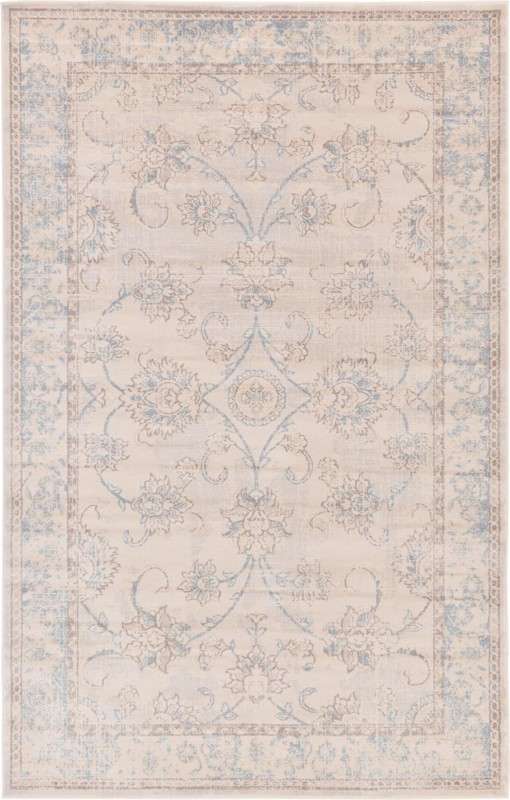 4' x 6' Sharland · Traditional floral rug, beige and blue