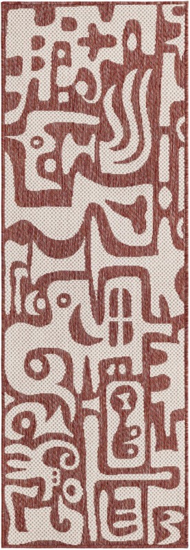 2' x 6' Hungerford · Abstract Outdoor Rug, rust and ivory