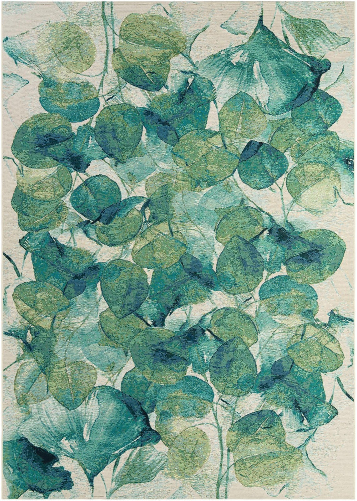 7' 10 x 11' Lomax · Botanical leaf Outdoor Rug, teal and green
