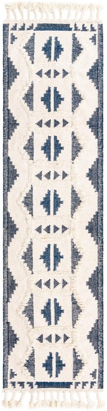 2' 7 x 13' 1 Maitland · Geometric tribal Wool Rug, navy and white