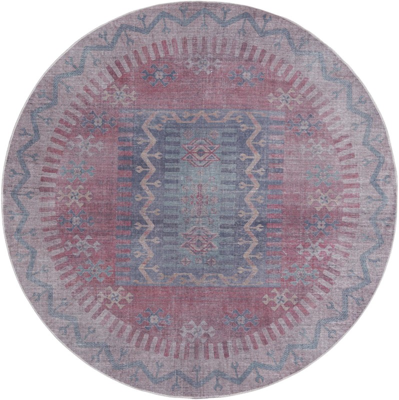 Paige · Tribal geometric Washable Rug, blue and red