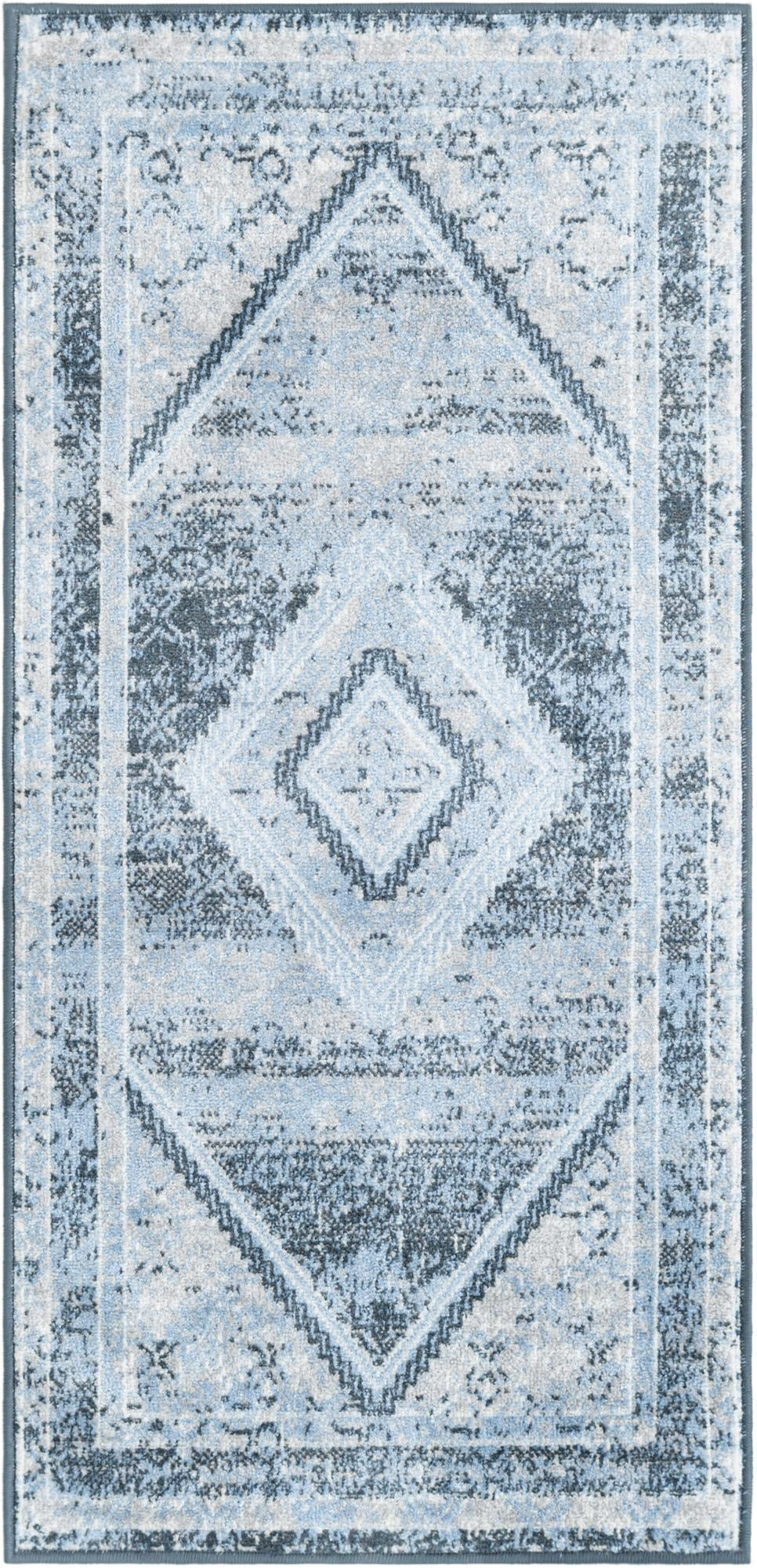 2' x 4' Redwing · Diamond runner Washable Rug, blue and ivory