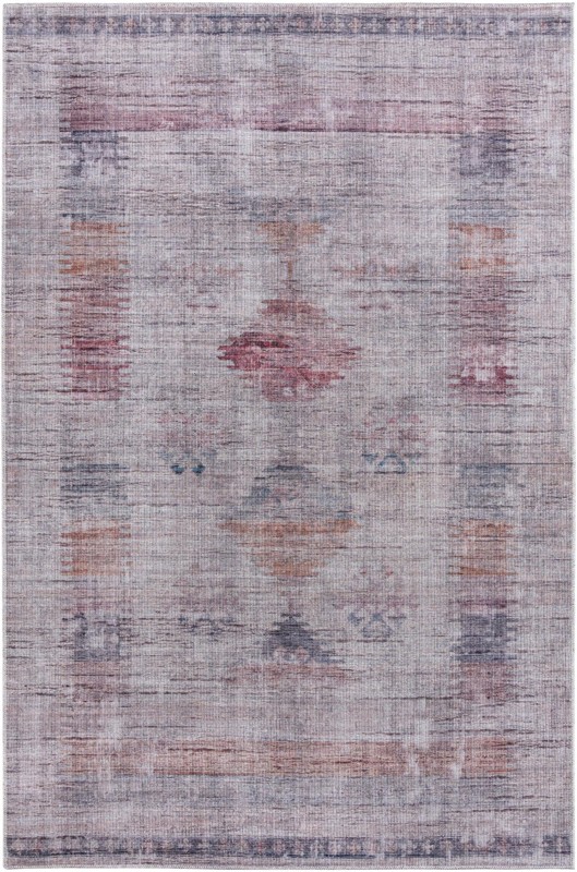 6' x 9' Bascom · Faded tribal Washable Rug, gray and burgundy