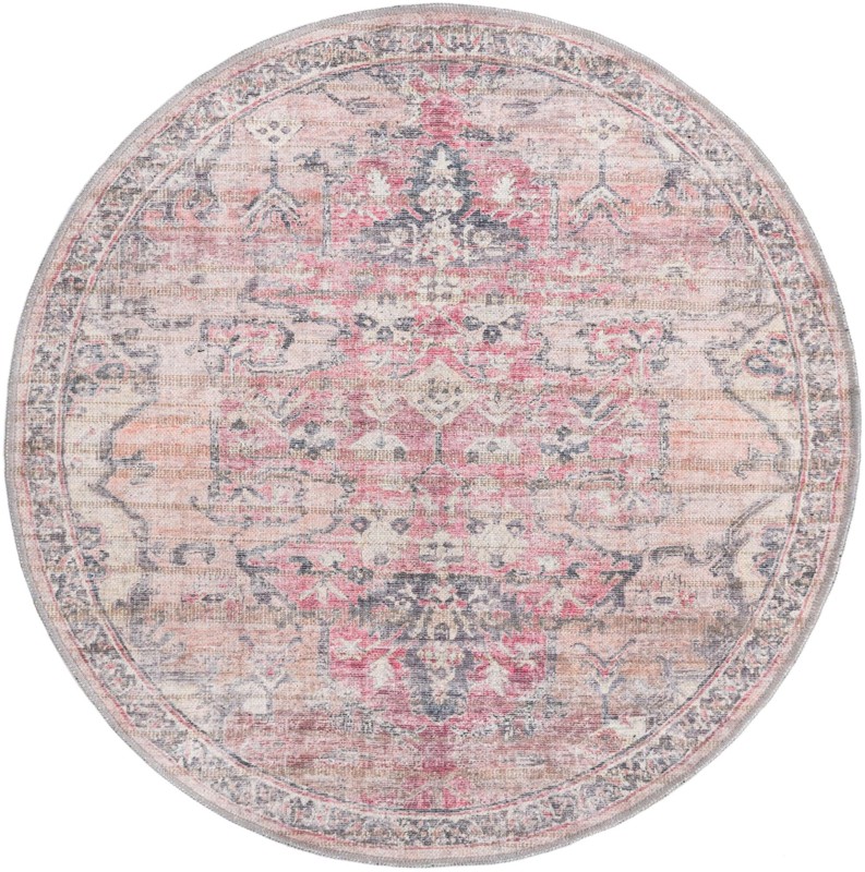 4' x 4' Medford · Distressed medallion Washable Rug, pink and gray