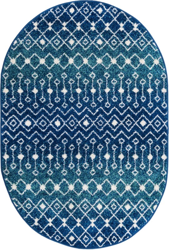 4' x 6' Boswell · Tribal trellis rug, navy and teal