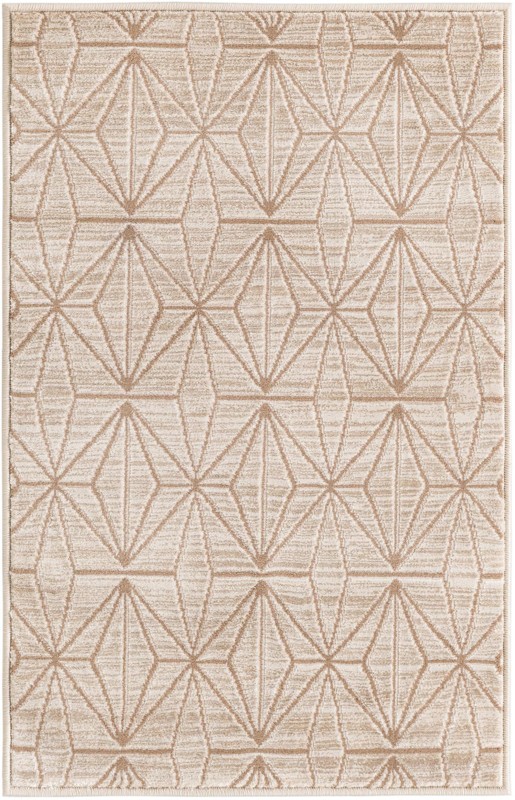 2' x 3' Deerbrush · Geometric lattice rug, beige and cream