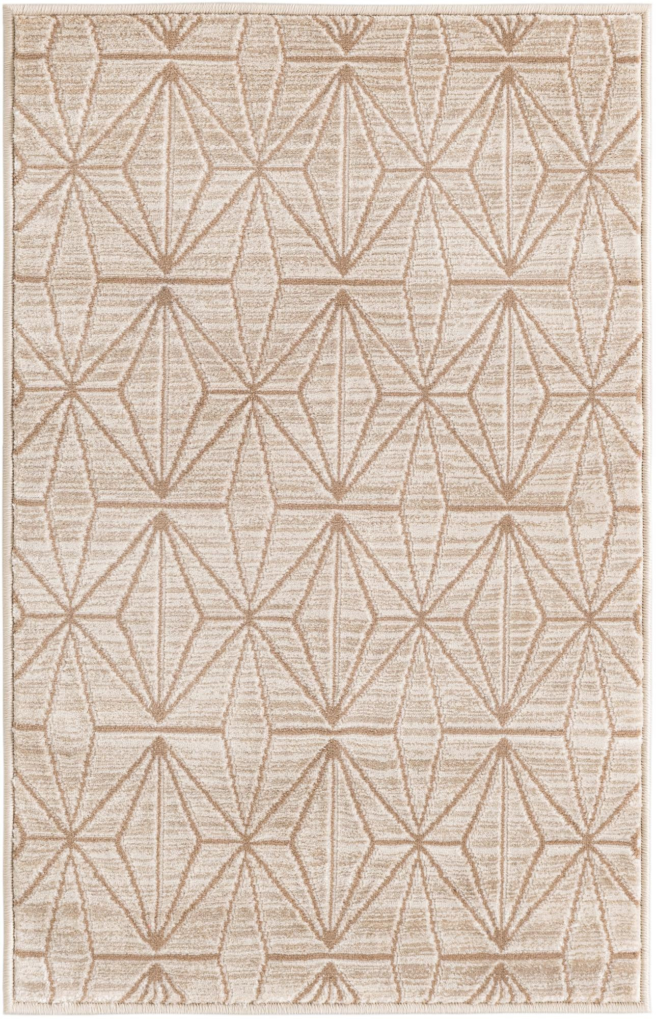 2' x 3' Deerbrush · Geometric lattice rug, beige and cream
