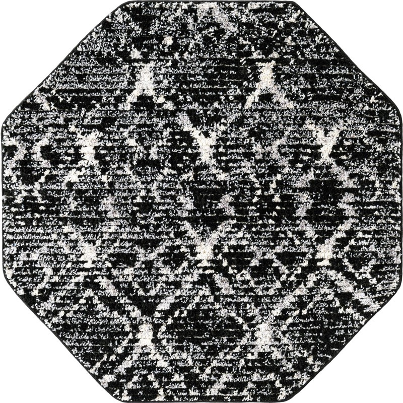 4' x 4' Tilden · Lattice rug, black and ivory