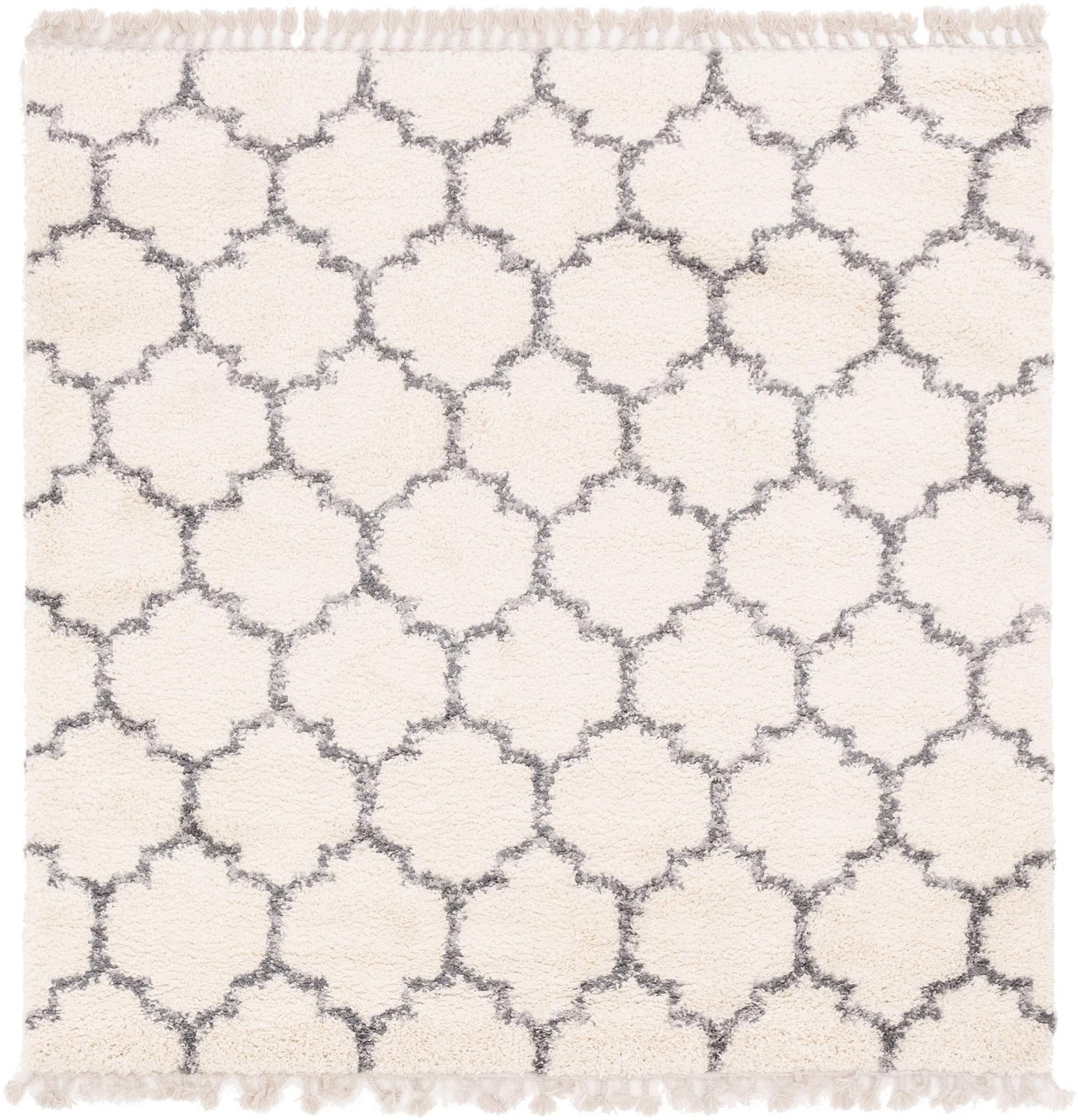 8' x 8' Everett · Lattice Shag Rug, ivory and gray