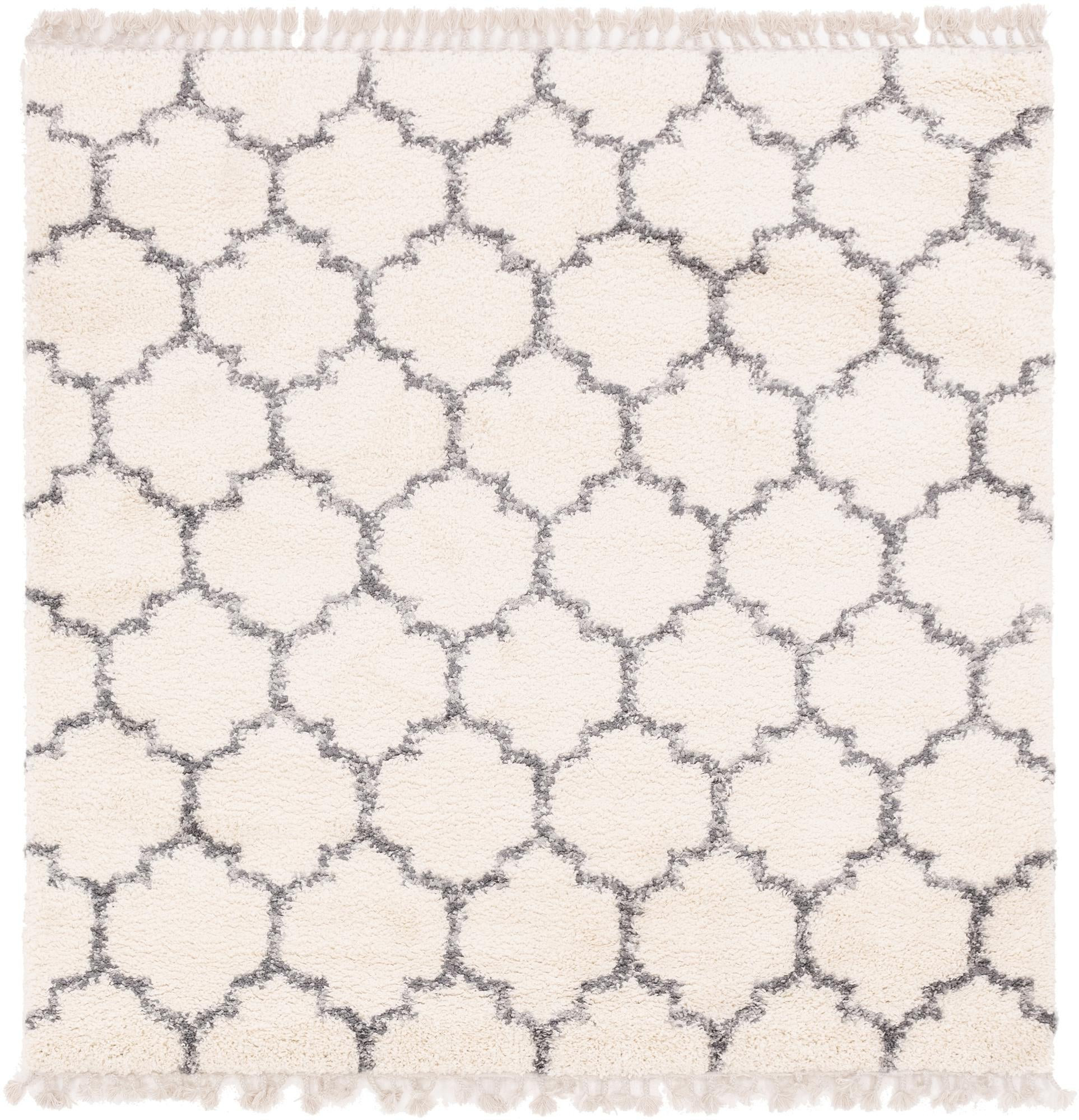 8' x 8' Everett · Lattice Shag Rug, ivory and gray