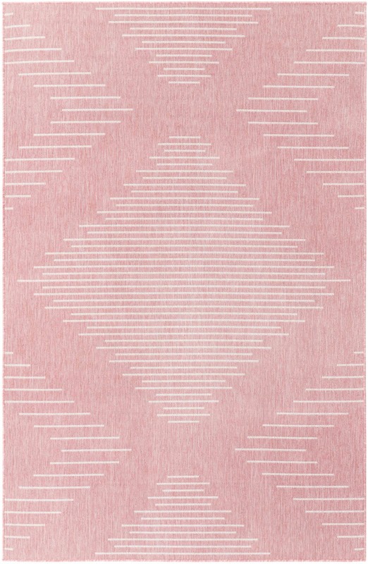 5' 3 x 8' Harlow · Geometric diamond Outdoor Rug, pink and ivory