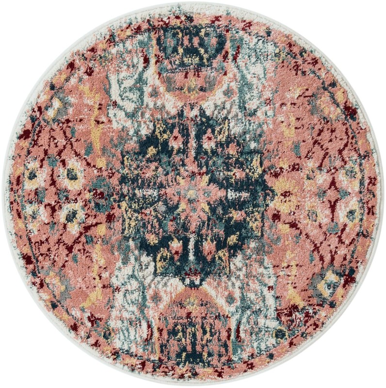 3' 3 x 3' 3 Westcott · Distressed medallion rug, pink and navy