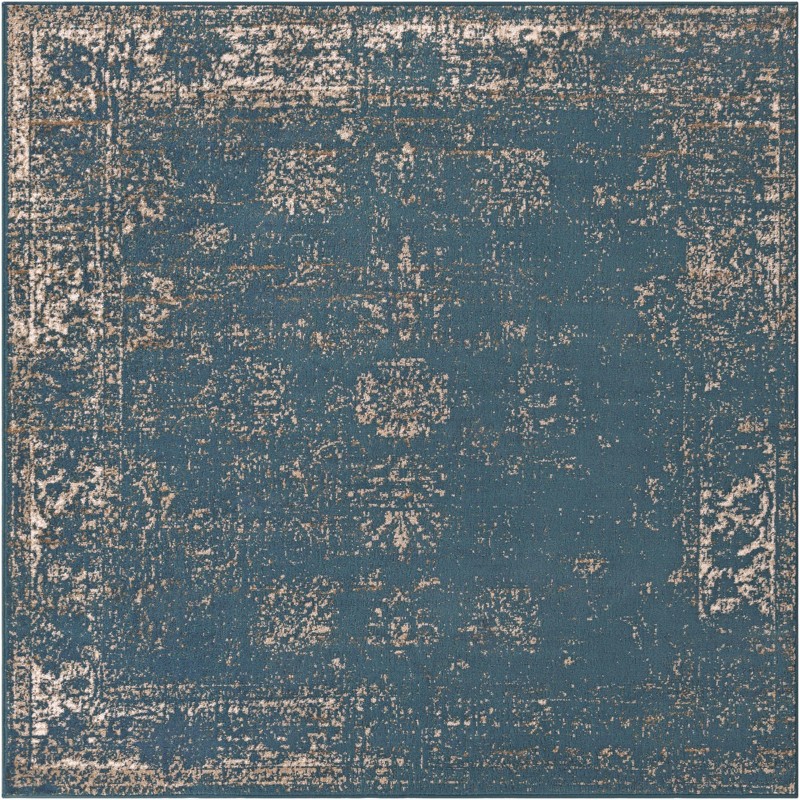 6' x 6' Blakemore · Distressed medallion rug, blue and ivory