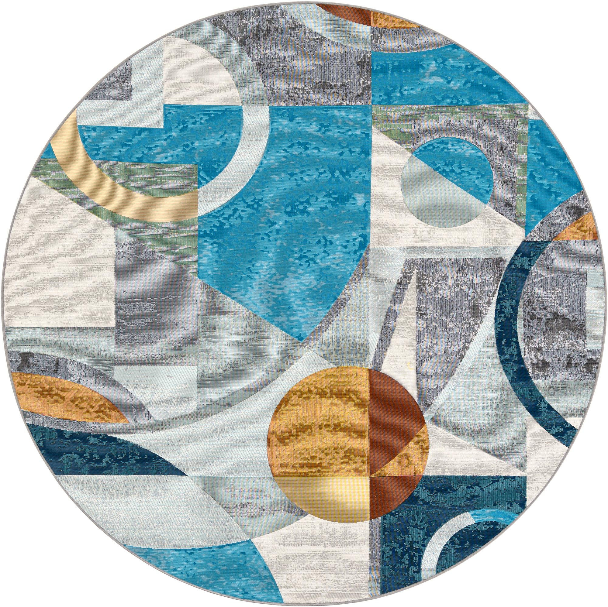 6' 1 x 6' 1 Lomax · Abstract geometric Outdoor Rug, blue and multicolor