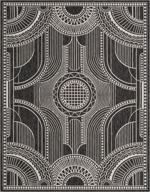7' 10 x 10' Brough · Border Outdoor Rug, black and white