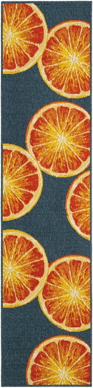 2' x 8' Hurley · Citrus slice Outdoor Rug, navy and orange