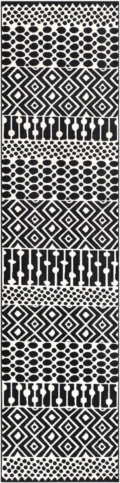 2' 3 x 8' Wigmore · Geometric striped rug, black and white