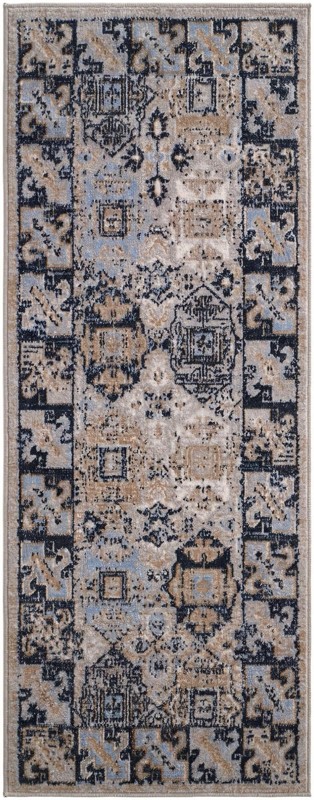 2' x 5' Orme · Geometric medallion Washable Rug, blue and beige