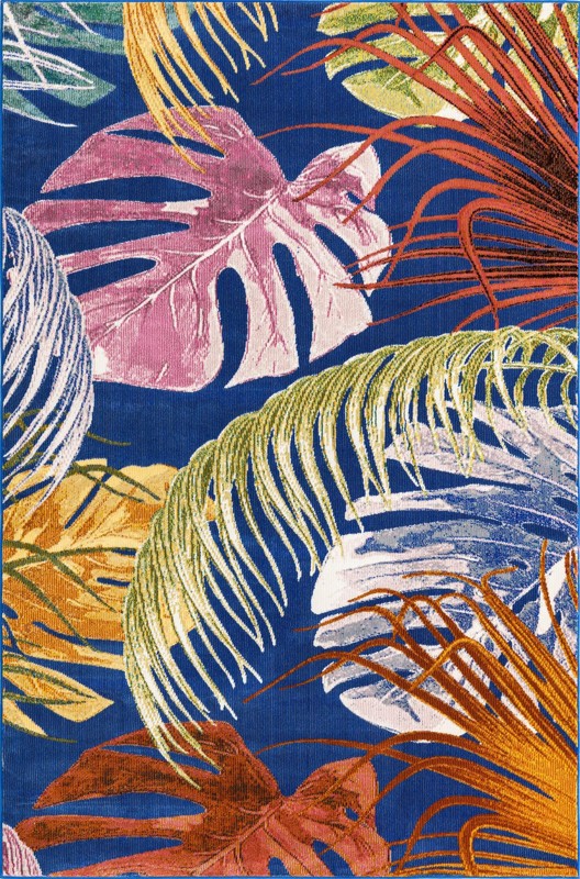 4' x 6' Britton · Tropical leaf rug, blue and multi