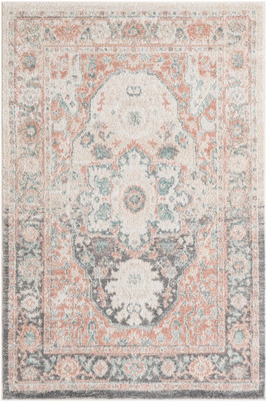 4' x 6' Pierce · Border rug, rose pink and gray