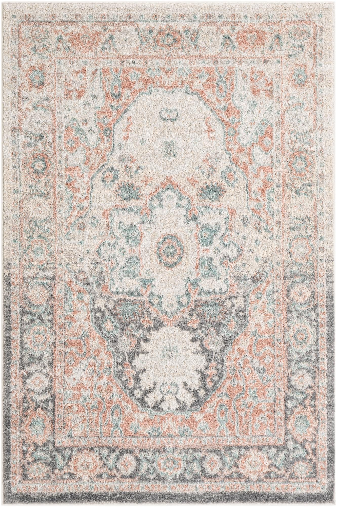 4' x 6' Pierce · Border rug, rose pink and gray