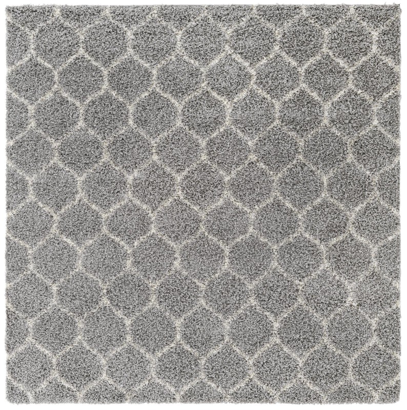 7' 10 x 7' 10 Barnett · Lattice Shag Rug, gray and ivory