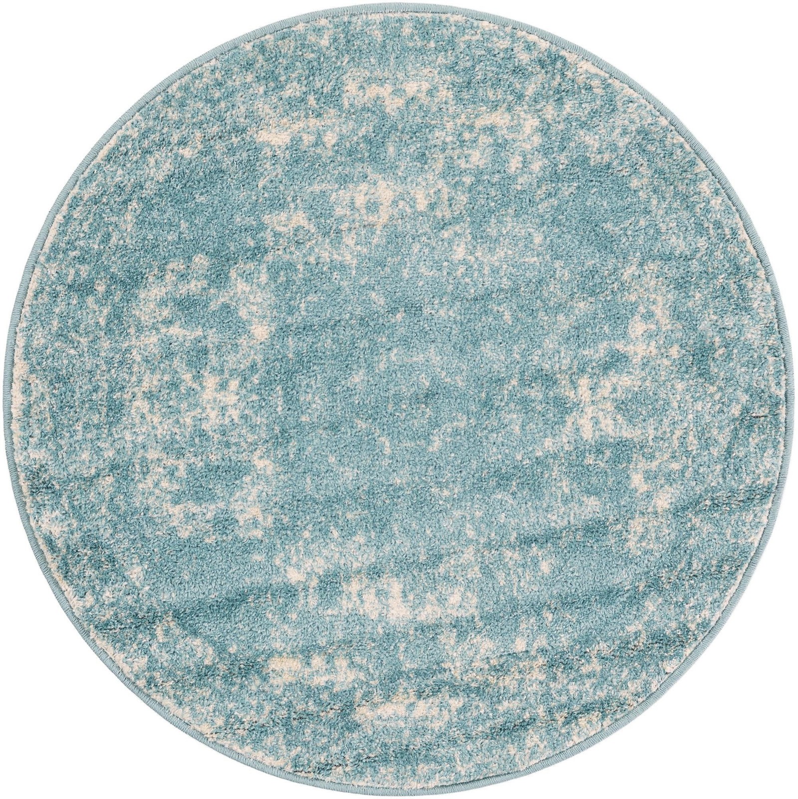 3' x 3' Benedict · Distressed medallion rug, aqua and ivory