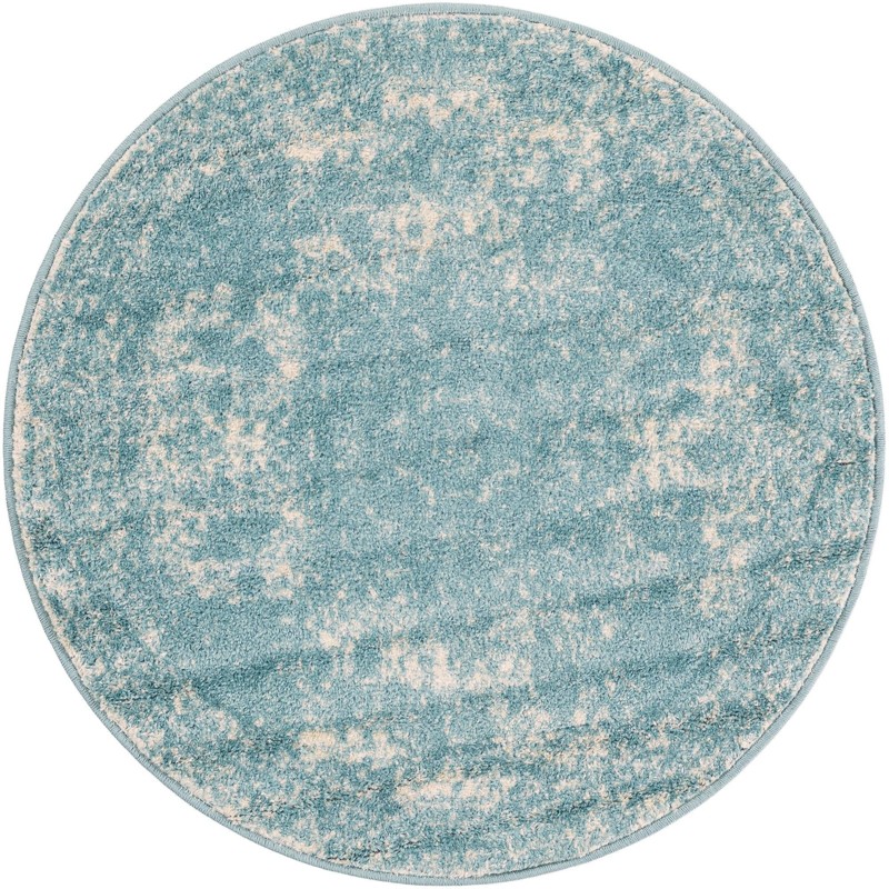 3' x 3' Benedict · Distressed medallion rug, aqua and ivory