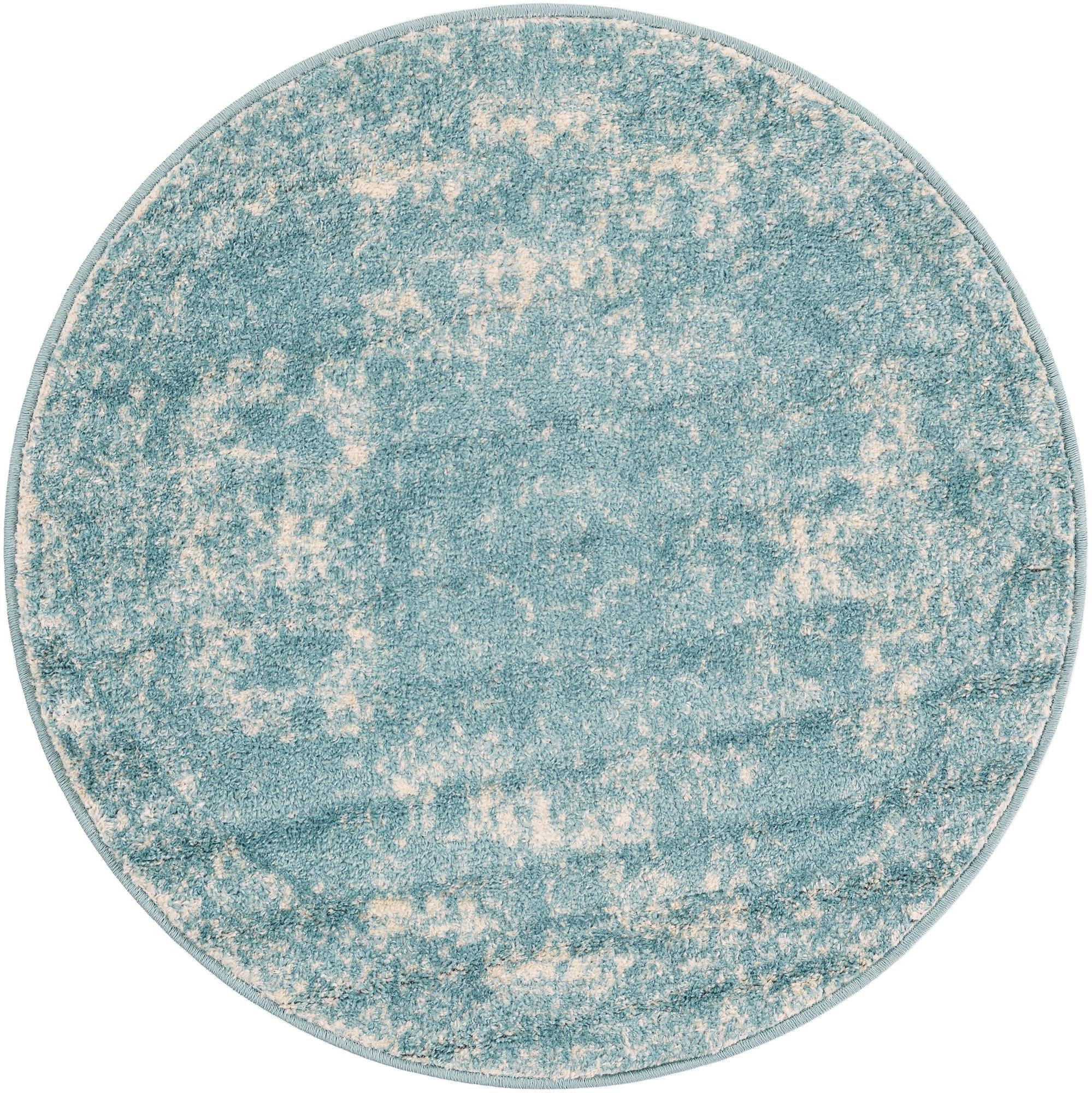 3' x 3' Benedict · Distressed medallion rug, aqua and ivory