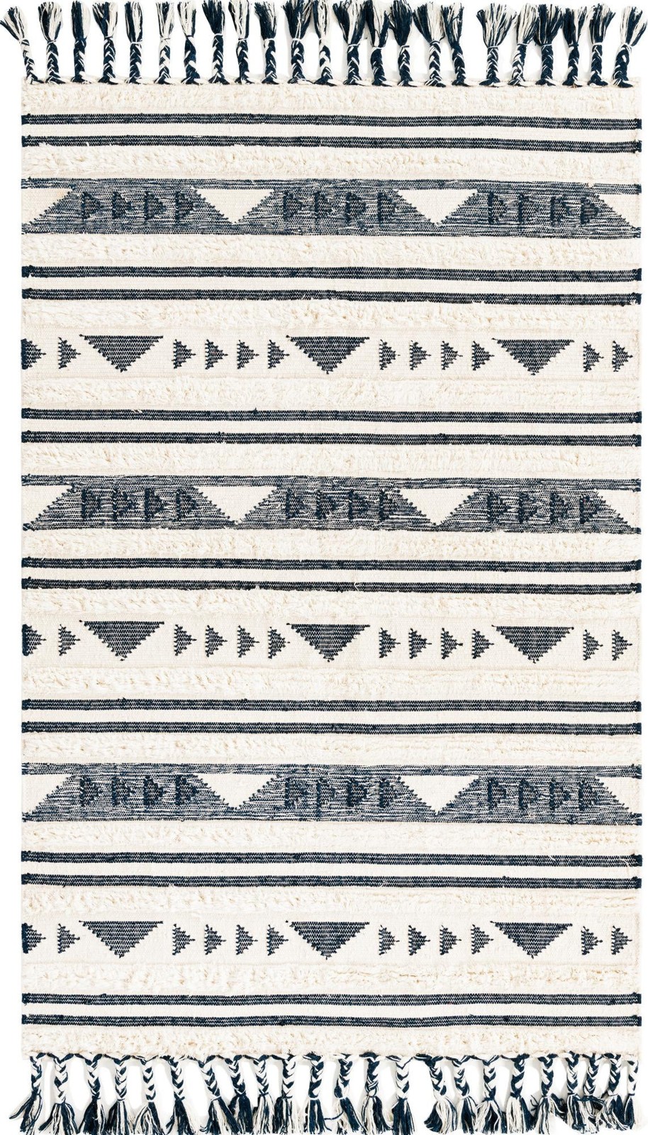 5' 1 x 8' Tolbert · Geometric striped Wool Rug, cream and navy