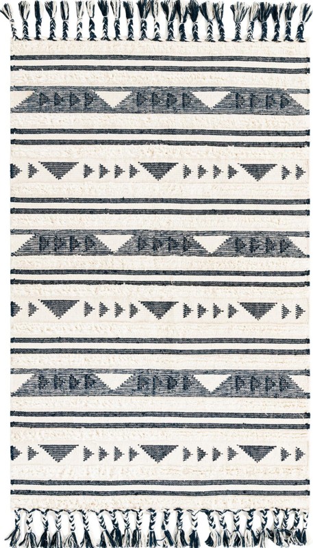 5' 1 x 8' Tolbert · Geometric striped Wool Rug, cream and navy