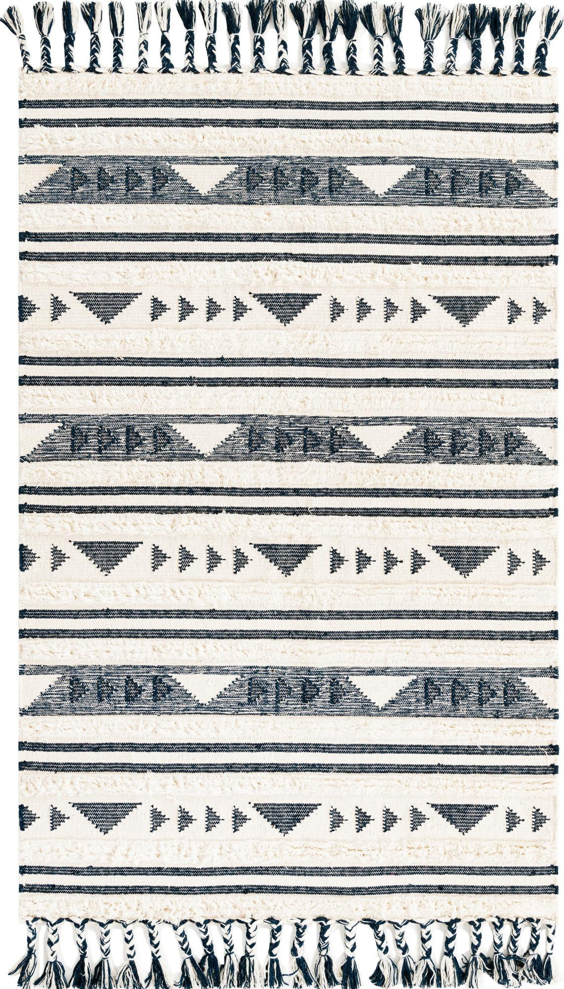 5' 1 x 8' Tolbert · Geometric striped Wool Rug, cream and navy
