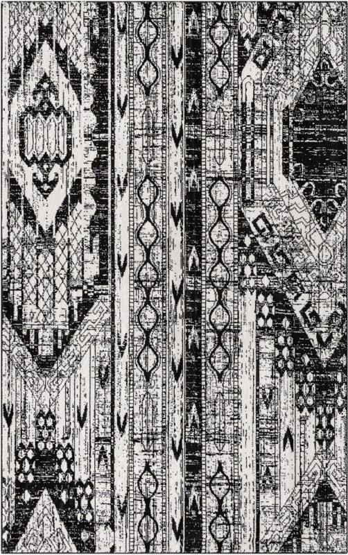 5' 3 x 8' Cardinal · Tribal geometric rug, black and white