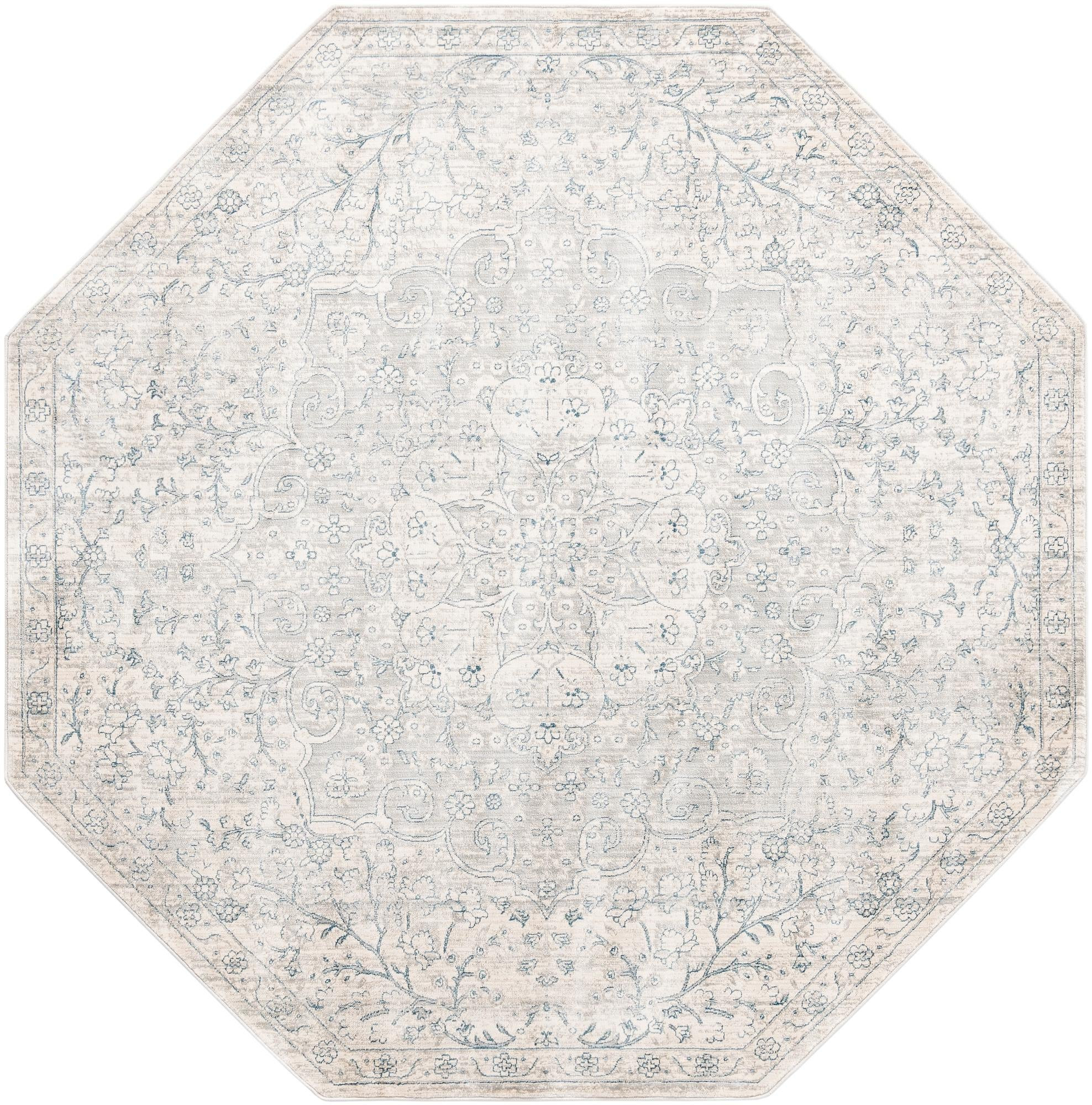 7' x 7' Stanford · Medallion rug, ivory and blue