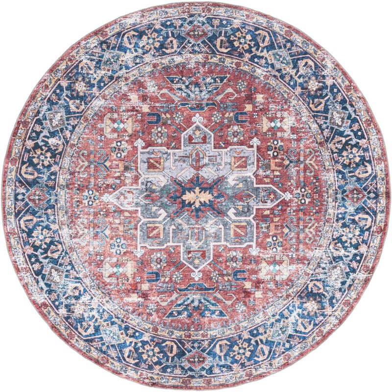 7' 10 x 7' 10 Tatlock · Distressed medallion Washable Rug, rust and blue