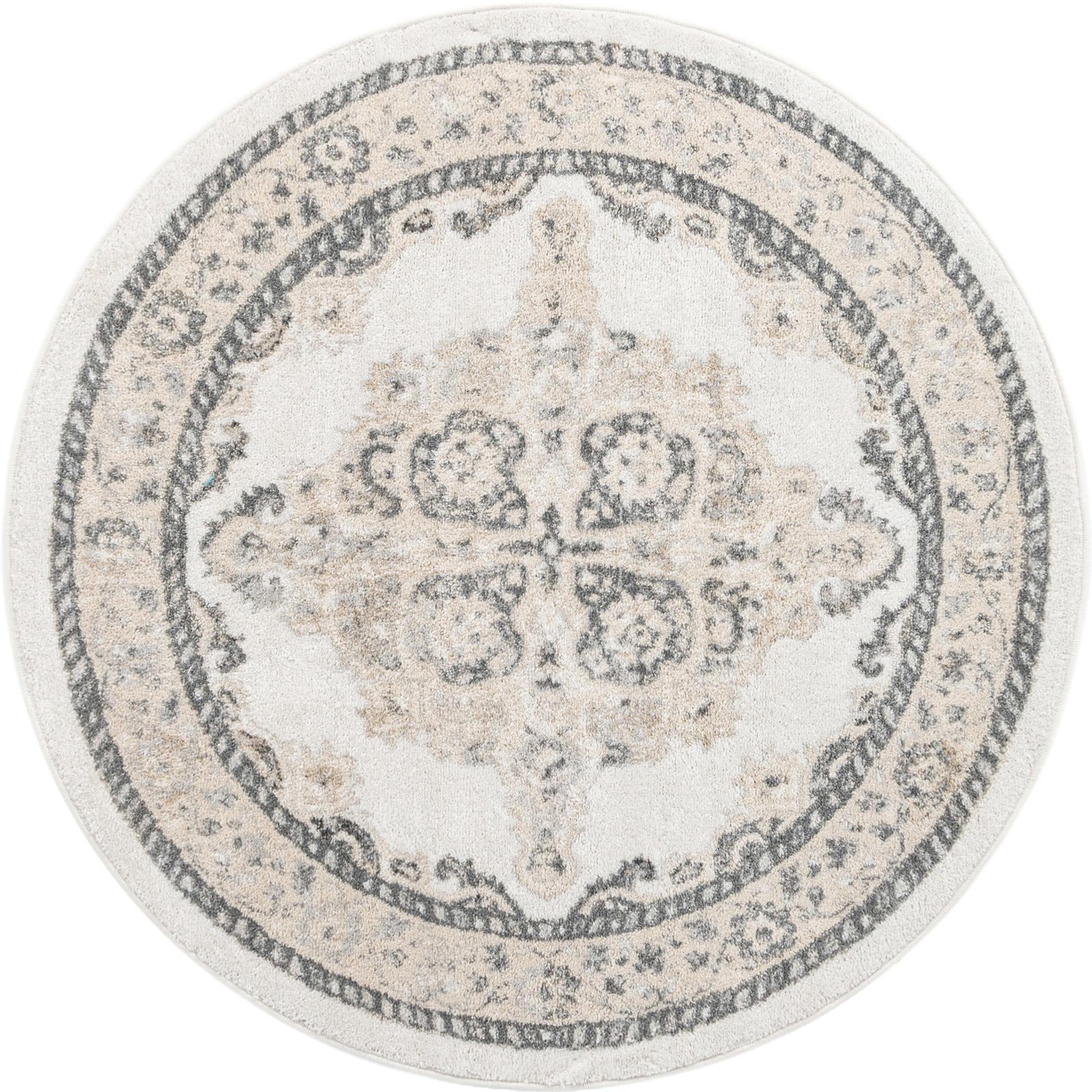 5' x 5' Selby · Medallion rug, ivory and gray