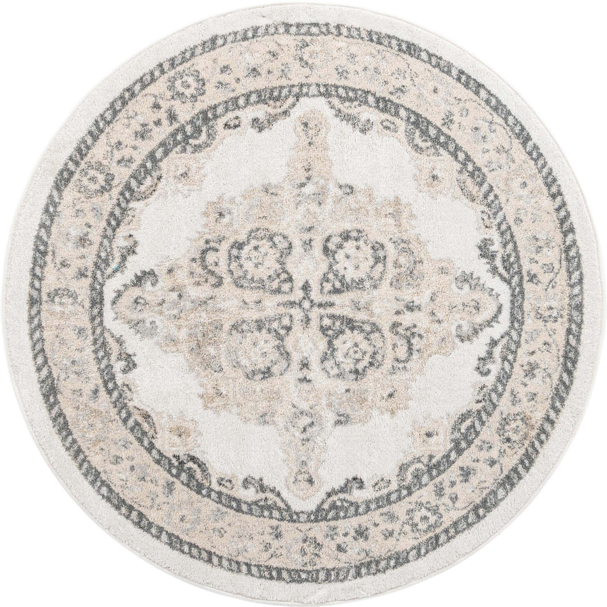 5' x 5' Selby · Medallion rug, ivory and gray