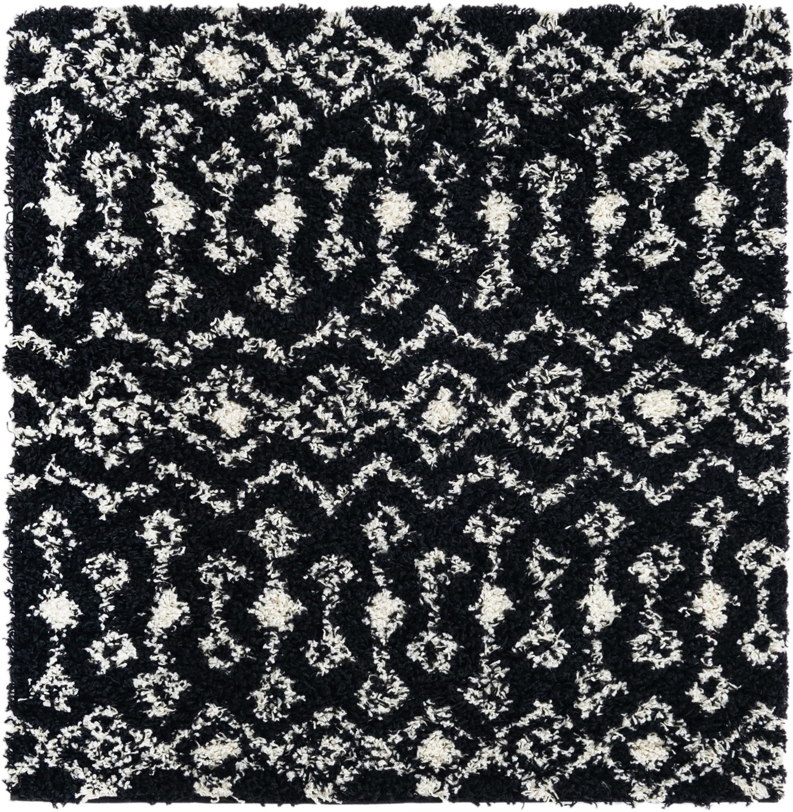 4' x 4' Bayley · Geometric shag rug, black and cream
