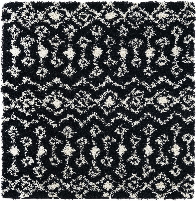 4' x 4' Bayley · Geometric shag rug, black and cream