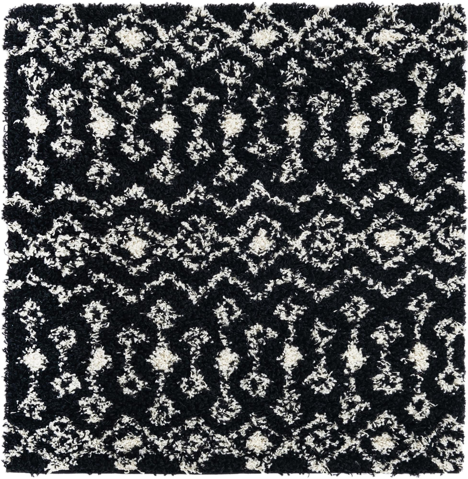 4' x 4' Bayley · Geometric shag rug, black and cream