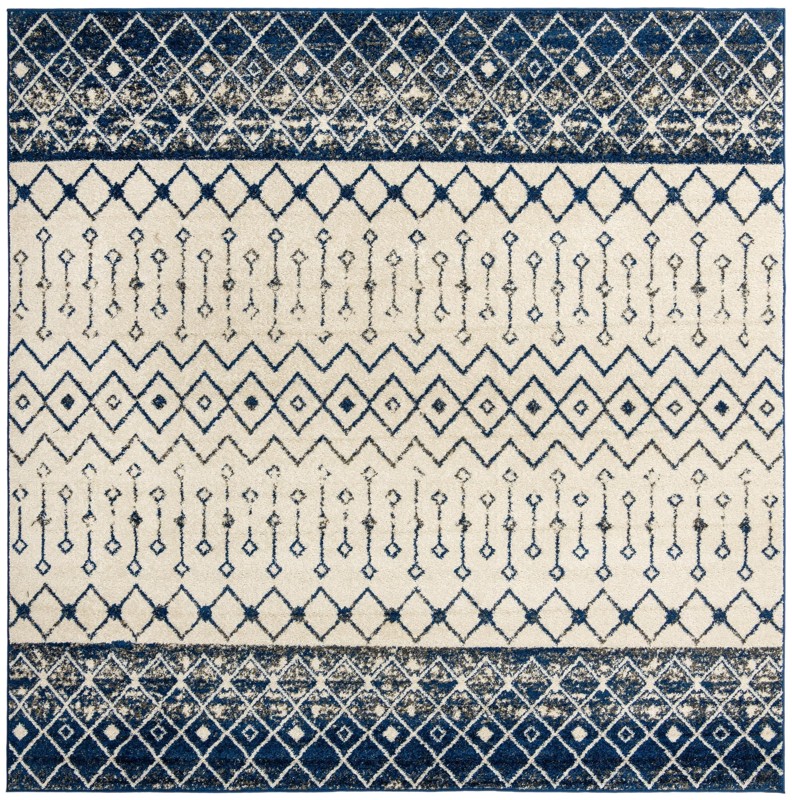 10' x 10' Vernon · Tribal geometric rug, blue and ivory