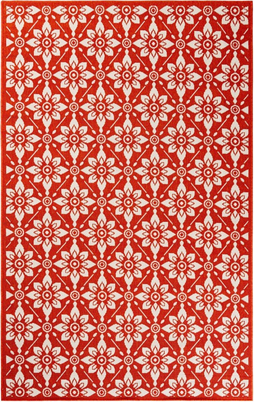 5' x 8' Selwyn · Floral trellis Outdoor Rug, rust and ivory
