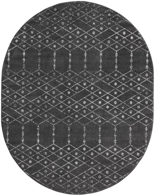 7' 10 x 10' Newcomb · Geometric lattice rug, charcoal and ivory