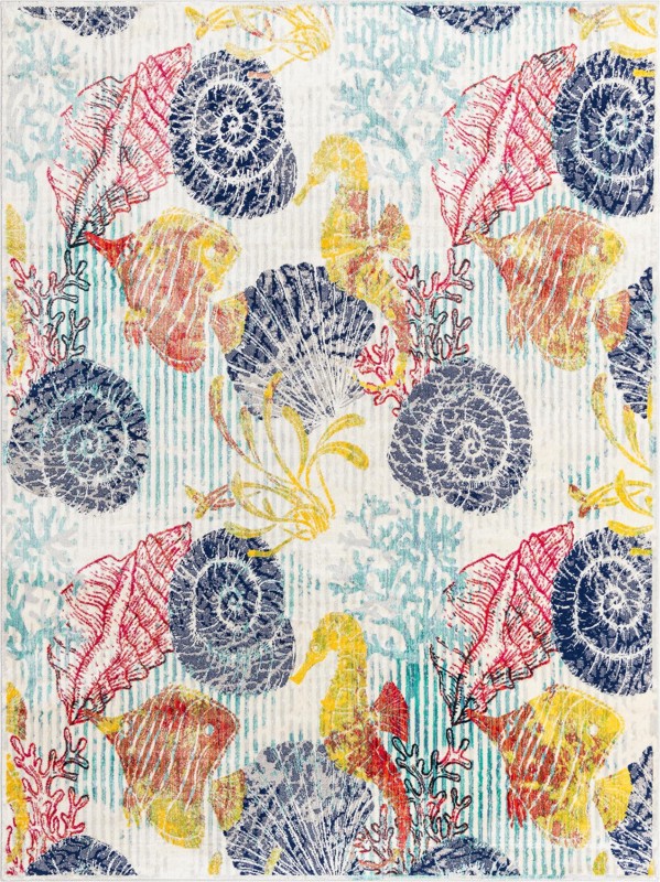9' x 12' Bewley · Coastal sea life rug, multicolor