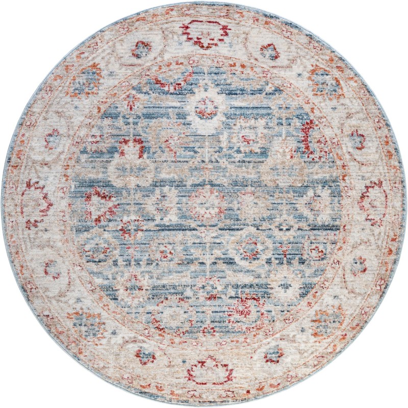 3' 10 x 3' 10 Pettit · Distressed floral rug, blue and beige