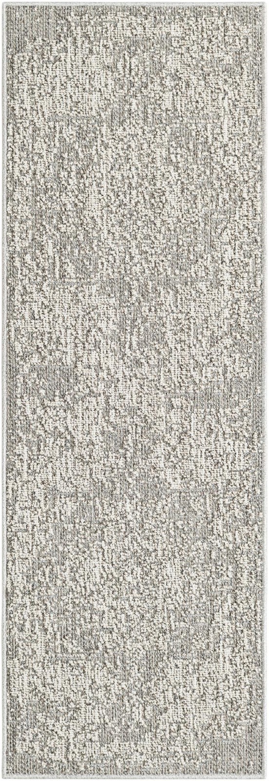 2' x 6' 1 Cotter · Faded medallion Outdoor Rug, gray and cream