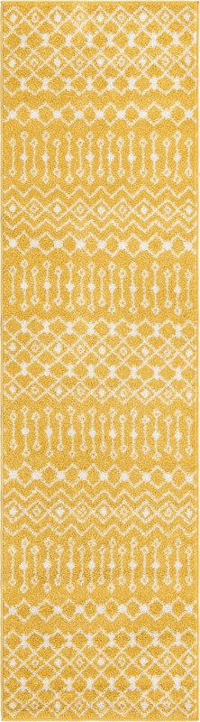 2' 7 x 10' Boswell · Geometric lattice rug, yellow and ivory